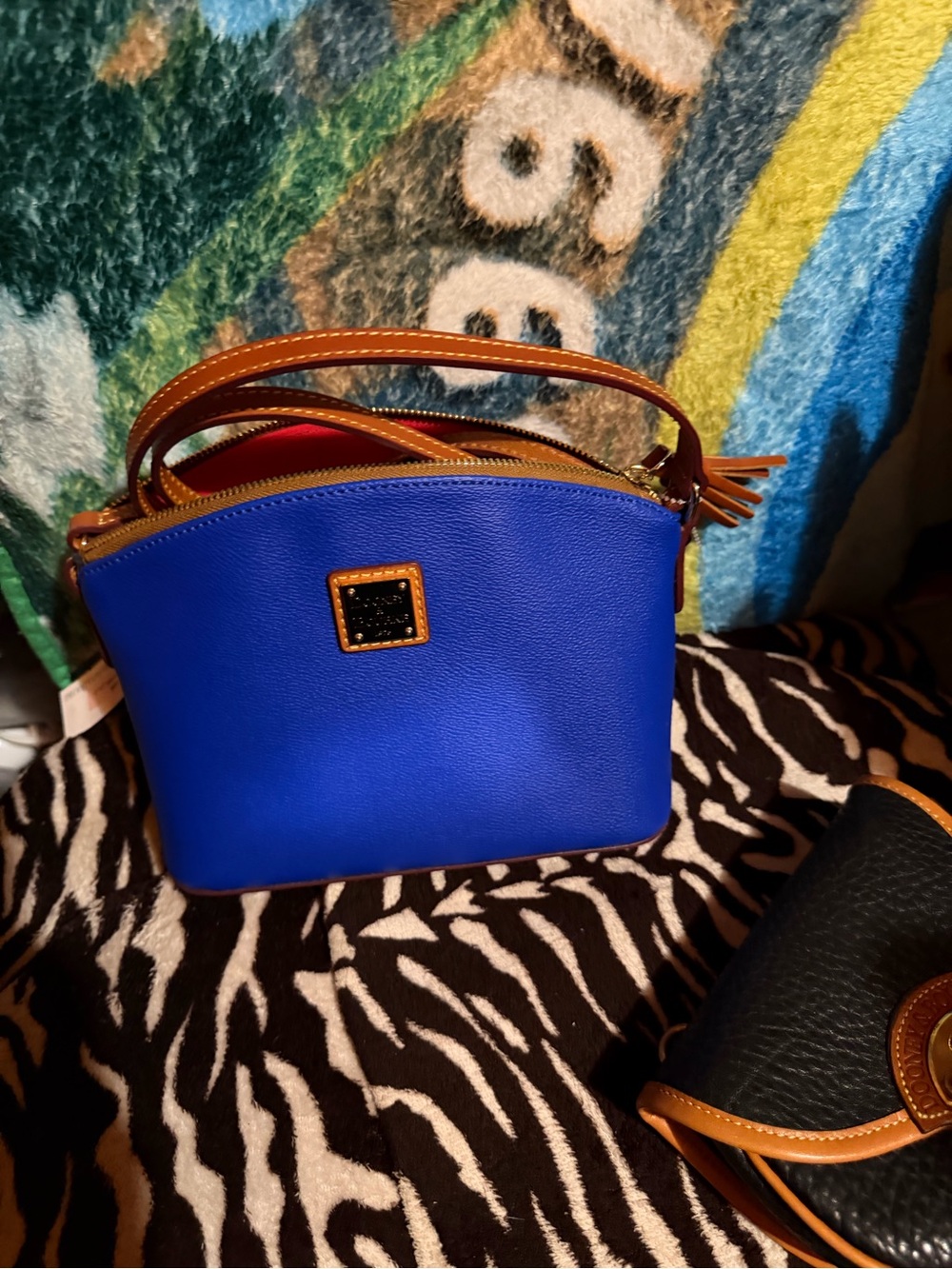 Dooney & Bourke Royal Blue Leather Crossbody with Tan Trim